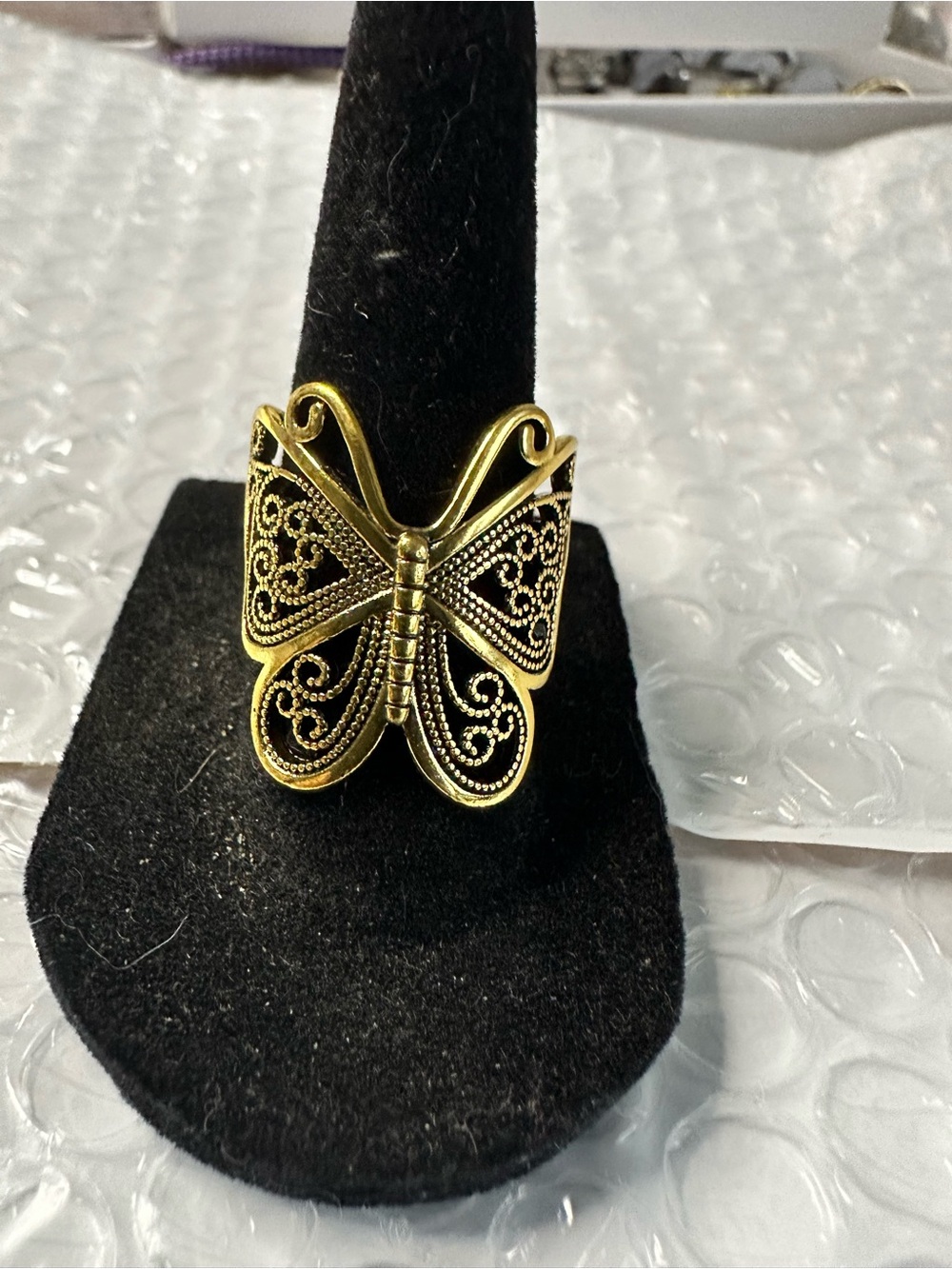 Gold Butterfly Filigree Statement Ring - Women Jewelry open sizes